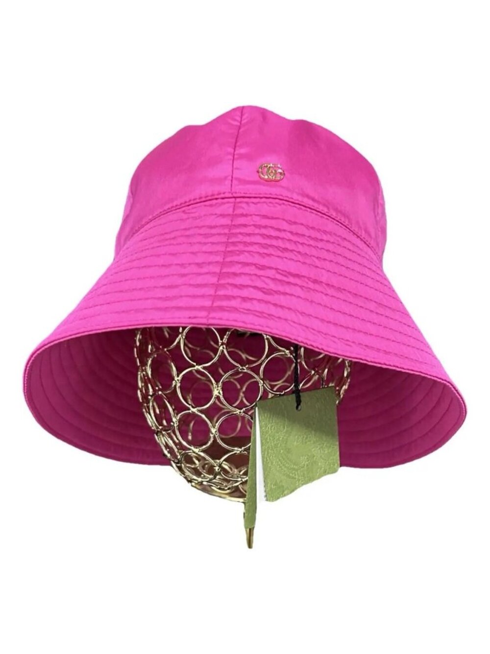 NWT GUCCI NYLON BUCKET PINK HAT GG logo Gold Size M